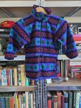 1990s | Youth Black Diamond Geometric Fleece Jacket